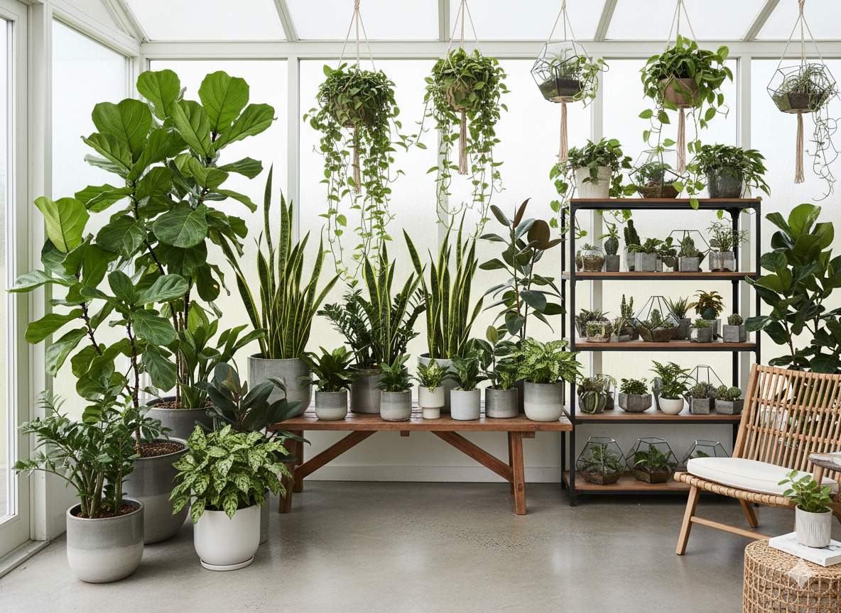 Variety of indoor plants in different sizes
